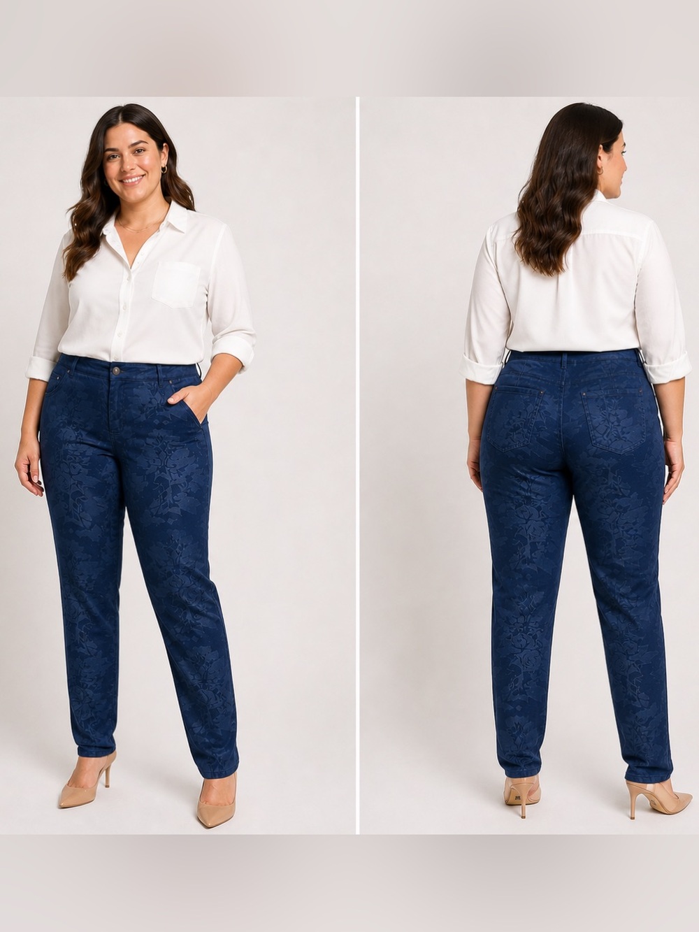 NWT Rita Fink pants Baci Women StretchFloral Dark Blue. XL